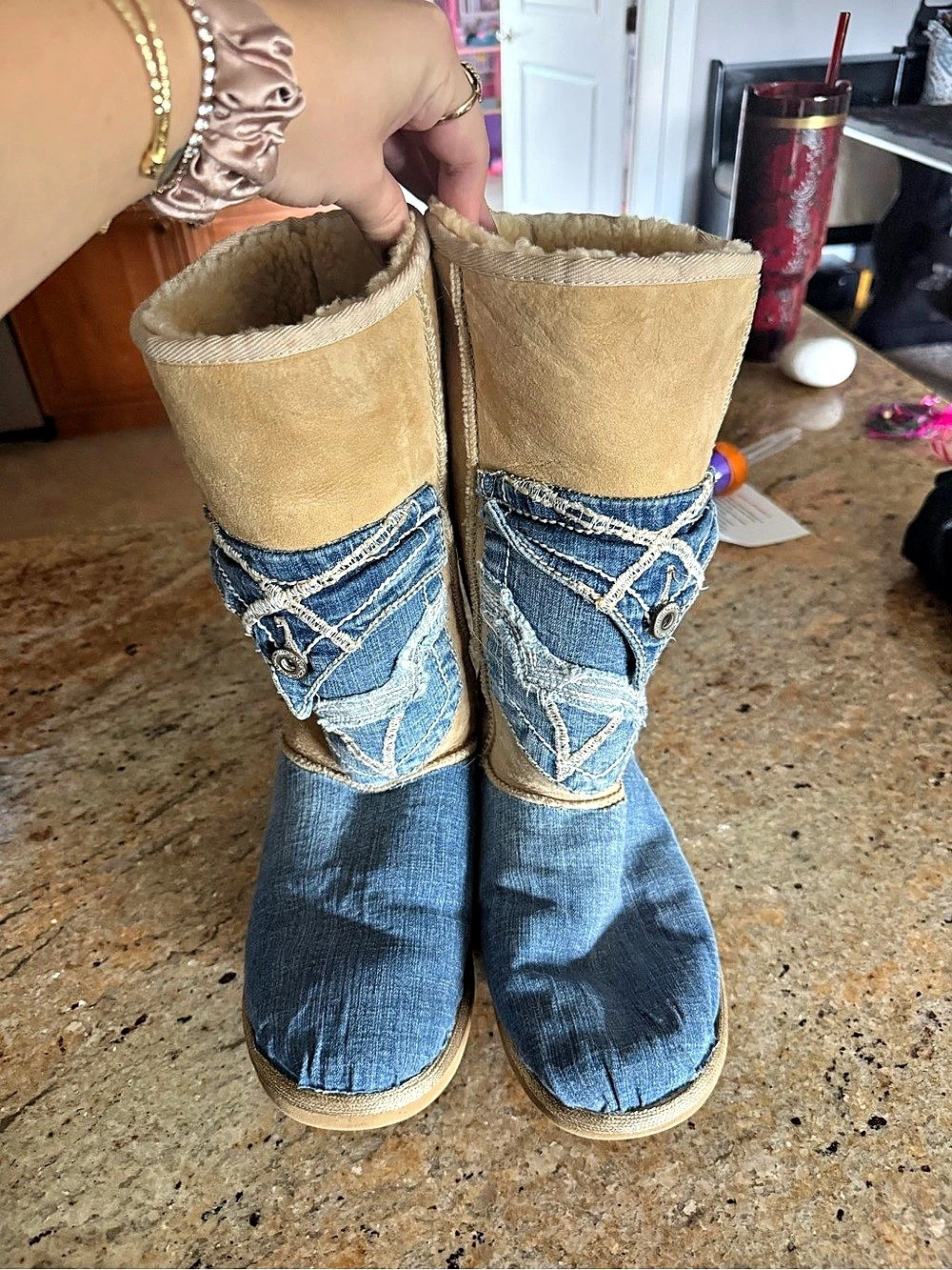 UGG Classic Tall Denim Boots Blue & Tan